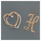 (2pc) 14K GOLD PENDANTS | Including a heart shaped 14K white and yellow gold pendant, marked on back