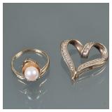 (2pc) 14K GOLD JEWELRY | Including a heart form finding/ pendant mounting melee diamonds (4.7g) and 