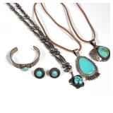 (6pc) NATIVE AMERICAN STERLING & TURQUOISE JEWELRY | Sterling silver and turquoise jewelry, includin