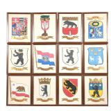 "(12pc) HERALDIC PAINTINGS WITH BEARS | Flags and emblems with bears Gouache on paper with gilding E