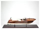ITALIAN RIVA WOODEN MODEL SPEEDBOAT, NEW IN BOX | l. 33 in.