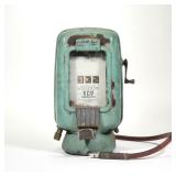 "VINTAGE ECO TIREFLATOR | Cast iron body with old teal paint over old red paint h. 17 x w. 9 x d. 12