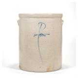 "ANTIQUE AMERICAN GLAZED CROCK | Vintage glazed crock with blue marking, straight sides h. 16-1/2 x 
