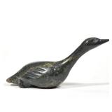 "JIMMY E. PETOOLOOSIE INUIT CARVED GREEN STONE BIRD | A stone carved bird signed by J.E. Petooloosie