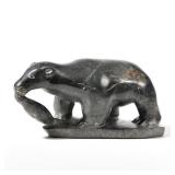 "MOSES SMITH INUIT CARVED STONE BEAR WITH FISH | Carved stone figure of a bear with Canada Eskimo Ar