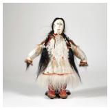"NATIVE ALASKAN SEALSKIN DOLL | Savoonga sealskin, hair, and fur doll with leather boots and face, f
