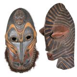(2pc) ETHNOGRAPHIC CARVED POLYCHROME MASKS | First mask height, 24 inches second mask (with shells) 