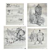 A.B. SECOR / W.L. EVANS SCHOOL OF CARTOONING EPHEMERA | 4 cartoon copies with annotations by A.B. Se