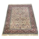 "OVERALL PATTERN CARPET | Beige ground within a red border, with label h. 89 x w. 59 in."