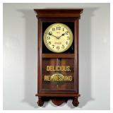 "COCA-COLA WALL CLOCK | 20th century, electrified, the lower panel reading ""Delicious, Refreshing""