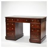 "ENGLISH MAHOGANY PEDESTAL WRITING DESK OF DESIRABLE SIZE | Very fine, having a rectangular top with