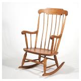 "ROCKING CHAIR | Spindle back rocking chair with turned legs and scroll arms h. 40.75 x w. 25 x l. 2