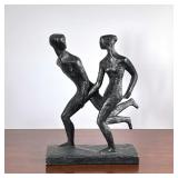 Modern Sculpture | Textured black with silver accents, composition brutalist style statue of a man a