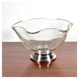 Glass & Silver Bowl | Glass serving bowl with a rippled edge on a silver plated base. - h. 6 x dia. 