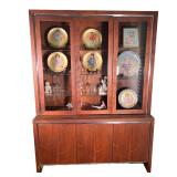 Teak & Walnut Mid-Century China Cabinet | Mid-century modern teak and walnut two part buffet / crede