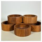 (7pc) Dansk 6-inch Wood Bowls | Modern style small teak wood bowls by Dansk International Design. - 