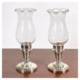 (2pc) Sterling Silver Hurricane Candlesticks | Frank M. Whiting & Company weighted sterling silver c