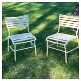 Outdoor Patio Chairs | Two strapwork side chairs. - h. 30 x w. 22.5 x d. 20 in