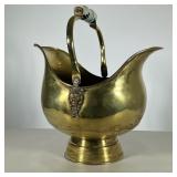 Brass Coal Scuttle | With a porcelain handle. - h. 17 x w. 14.75 in