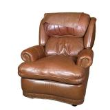 Brown Leather Recliner | Hancock & Moore, with pop out foot rest and decorative brass tacks. - h. 38