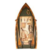 Fishing Shadow Box Frame | Rowboat form shadow box frame with fishing-themed collage. - h. 25 x w. 1