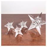 (4pc) Star Candlestick Holders | Crystal glass star-form candle holders, including one large and thr