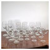 Signed & Other Glassware | Including a pair of gilt rimmed Riedel glasses, a single Gorham champagne