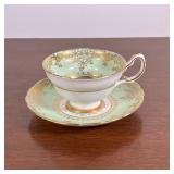 (2pc) English Bone China Cup & Saucer | Grosvenor bone china from England. Bouquet of flowers surrou