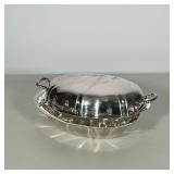 Covered Silver Serving Dish | Silver plate oval dish and cover with handles by Wilcox International 