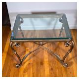 Glass Side Table | Bronzed metal end table / low table with scrolled feet having a 1/2” thick bevele