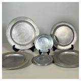 (9pc) Pewter Dishes | 2 dinner plates, 4 salad and 3 bread. From the Seraph Collection and Pewterex.
