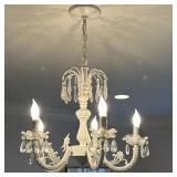5 Light Chandelier | 5 light white painted chandelier with cut crystal drops - h. 24.5 x w. 18 x l. 