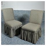 (2pc) PAIR Gingham Check SIDE CHAIRS | Pair of gingham check patterned upholstered side chairs. - h.