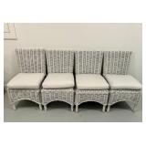 (8pc) WHITE WICKER DINING CHAIRS | Including two armchairs and six side chairs, with cushions; seat 