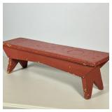 Antique Red Foot Stool | Antique red painted foot stool/small bench. - h. 7 x w. 6 x l. 23 in
