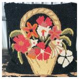 HAND HOOKED FLORAL PILLOW | Hooked upholstered flower bouquet pillow. - w. 16 x l. 16 in