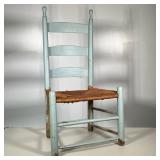 RUSH LADDER BACK CHAIR | Sea Moss painted ladder back chair with rush seat; seat height 13in. - h. 3