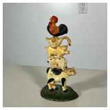 VINTAGE CAST IRON FARM ANIMAL DOOR STOP | Cast iron door stop with stacked painted farm animals. - h