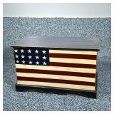 AMERICANA PAINTED CHEST | American flag painted wood carved chest with hinge top. - h. 21 x l. 35 x 