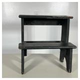 WOOD STEP STOOL | Carved wood black painted 2-step stool. - h. 16 x l. 16 x d. 12 in