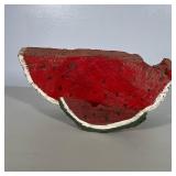 (2pc) CARVED WATERMELON FOLK ART | Folk art carved wood & painted watermelon slices. - h. 7 x l. 16 