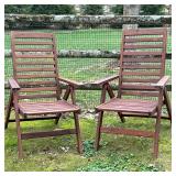 (2pc) PAIR FOLDING RECLINING OUTDOOR CHAIRS | Pair of wooden adjustable, reclining, folding outdoor 