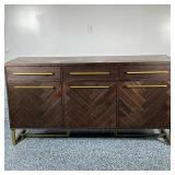 TRADITIONS MOSAIC WOOD SIDEBOARD | Wood sideboard with brass pulls having 3 split-width drawers over