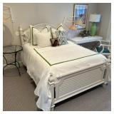 CARVED WOOD BEDFRAME | Full size bedframe with carved wood, painted white headboard & footboard. - h