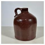 Antique Stoneware Jug | Ceramic brown jug marked with the letter M. - h. 10 x dia. 8 in