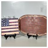 (2pc) AMERICANA FOLK Wall Art | American flag wall art and watermelon wood artwork. Dimensions: h. 1