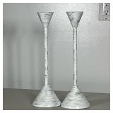 (2pc) PAIR PAINTED BRASS CANDLESTICKS | Pair of painted candlesticks. Dimensions: h. 13 x dia. 4 in