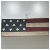 Americana Carved Wood Flag Wall Art | Hand-made American hanging wood flag decor. 11 stars and 4 str