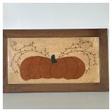 WOVEN PUMPKIN ART | Framed stitched pumpkin artwork. Dimensions: h. 15 x w. 26 in
