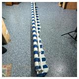 Retractable Awning, Blue & White Stripe | Retractable blue and white striped awning. Per owner purch